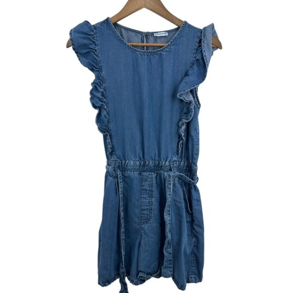 Mayoral Girl's Size 16 Romper Blue Chambray Denim Ruffle Sleeve Casual Summer